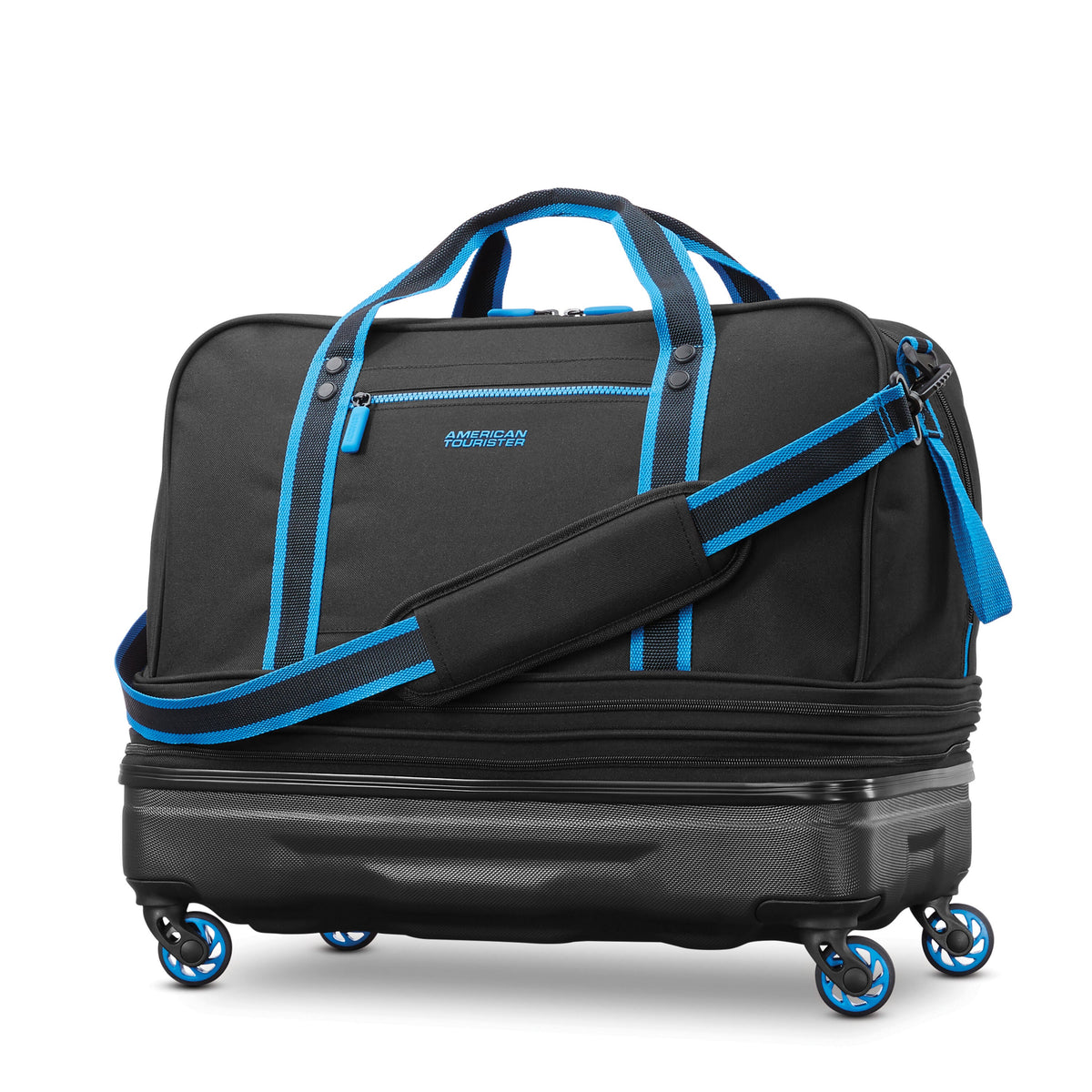 American Tourister EXO Hybrid Duffle in the color Black/Blue.