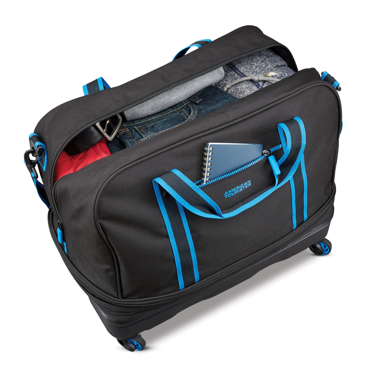 American Tourister EXO Hybrid Duffle in the color Black/Blue.