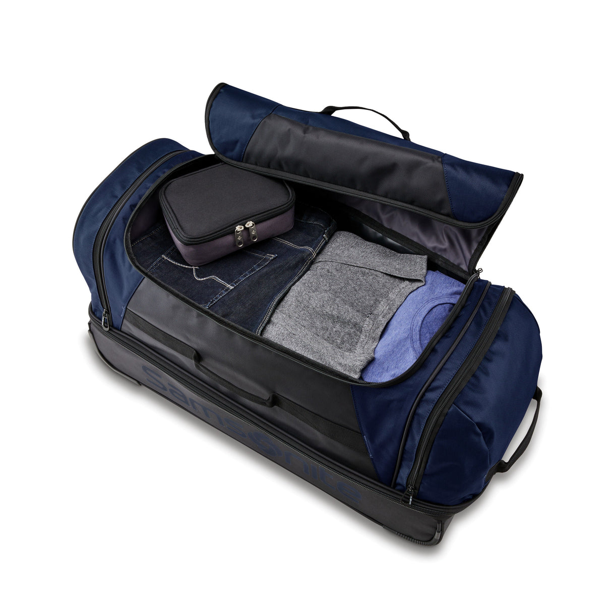 Samsonite Andante 2 Wheeled Duffle 28" in the color Navy/Black.
