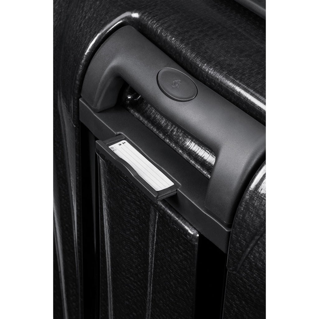 Close-Up Image of Samsonite Black C-Lite Spinner Large Luggage with integrated luggage id tag