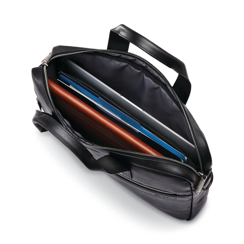 Samsonite Classic Leather Slim Brief in the color Black.