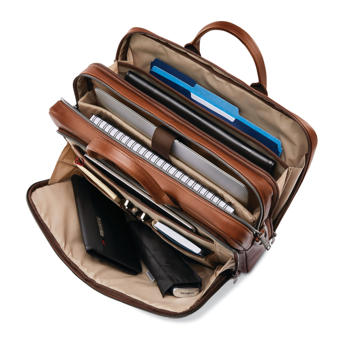 Samsonite Classic Leather Toploader in the color Cognac.