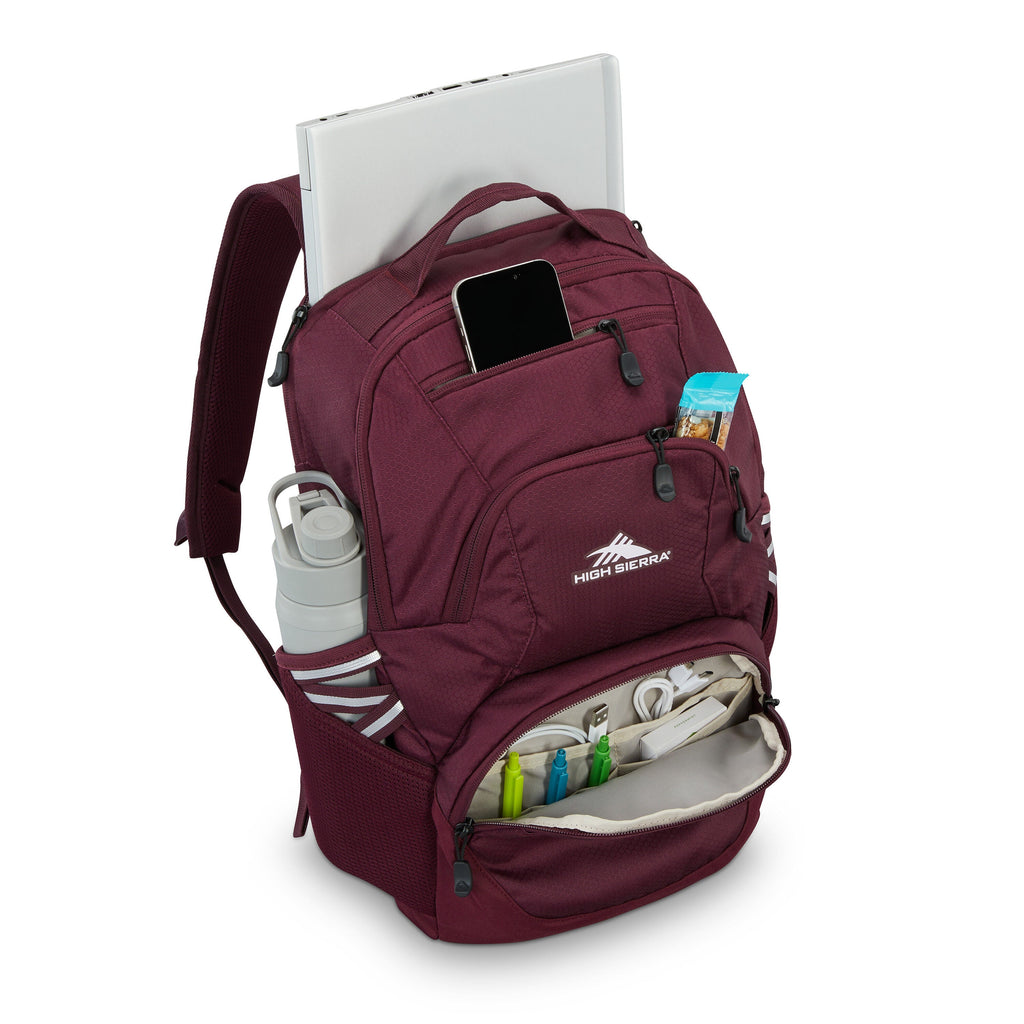 High Sierra BTS Swoop SG Backpack in the color Maroon.