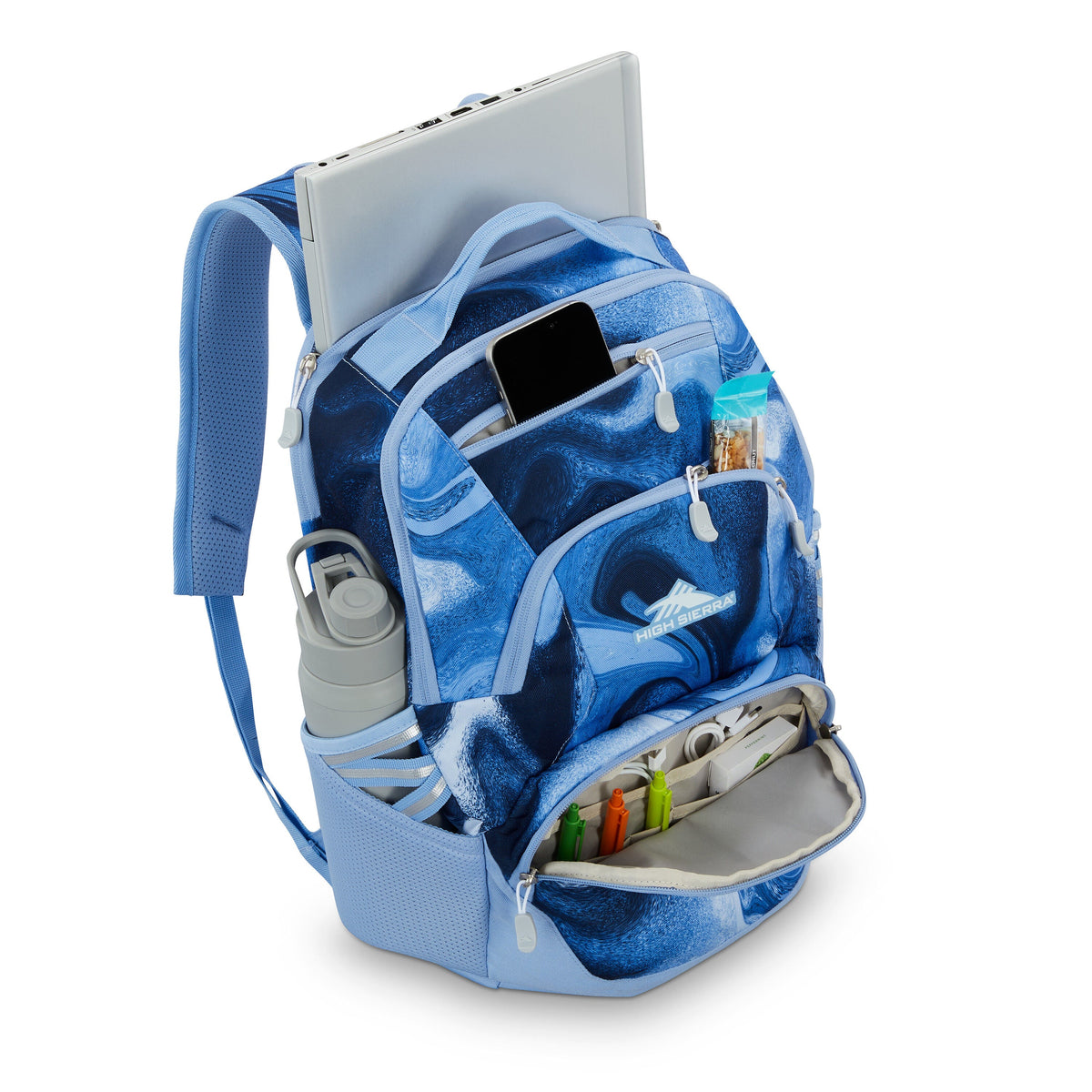 High Sierra BTS Swoop SG Backpack in the color Blue Marble Swirl.
