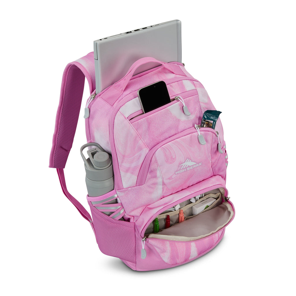 High Sierra BTS Swoop SG Backpack in the color Pink Marble Swirl.