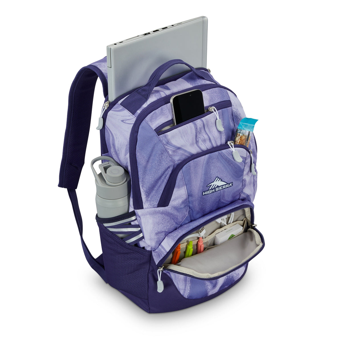 High Sierra BTS Swoop SG Backpack in the color Purple Marble Swirl.