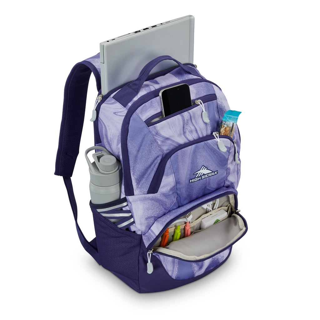 High Sierra BTS Swoop SG Backpack in the color Purple Marble Swirl.