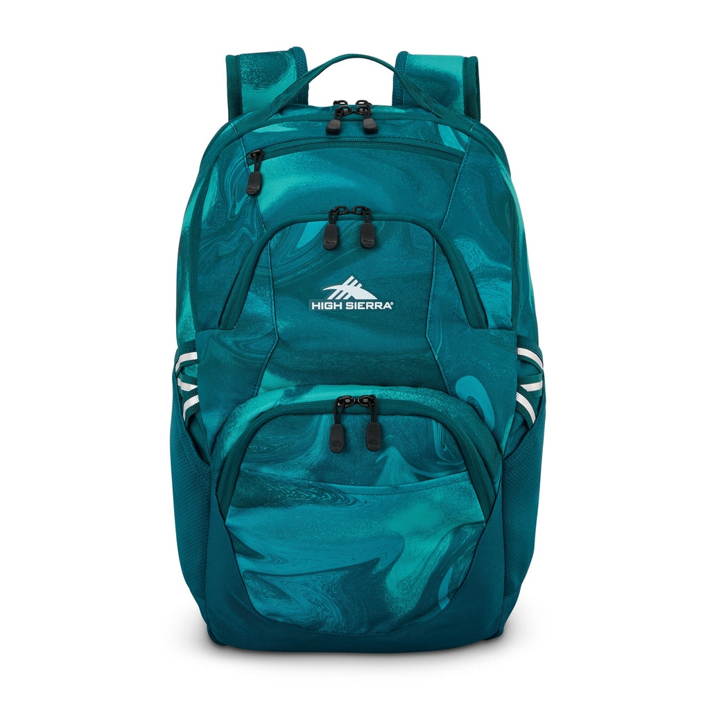 High Sierra BTS Swoop SG Backpack in the color Teal Marble Swirl.