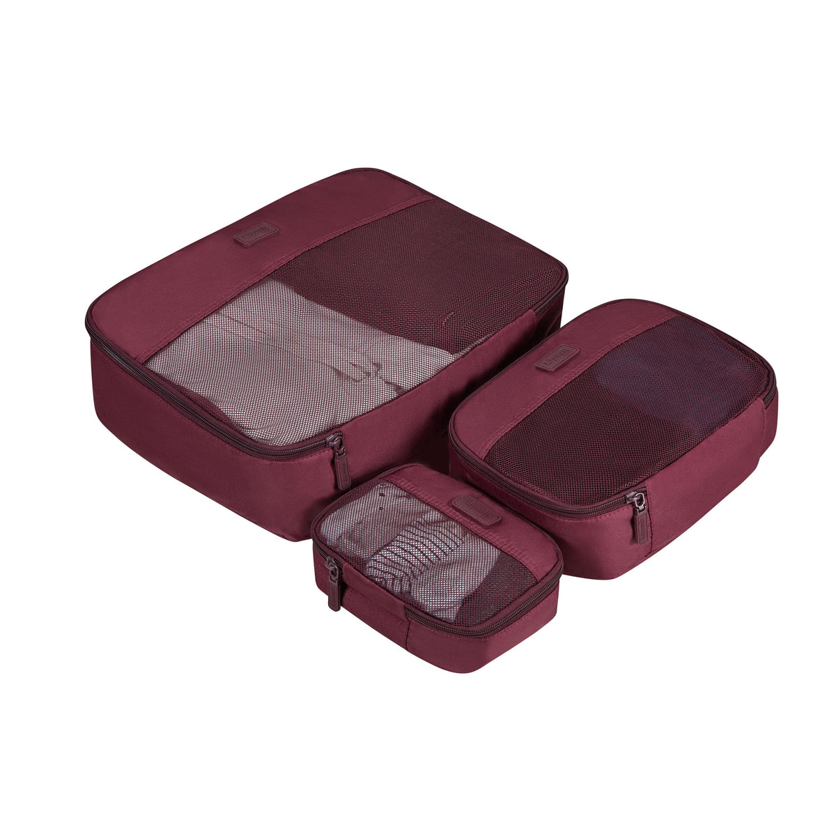 Lipault Travel Accessories 3 Piece Packing Cubes in the color Bordeaux.