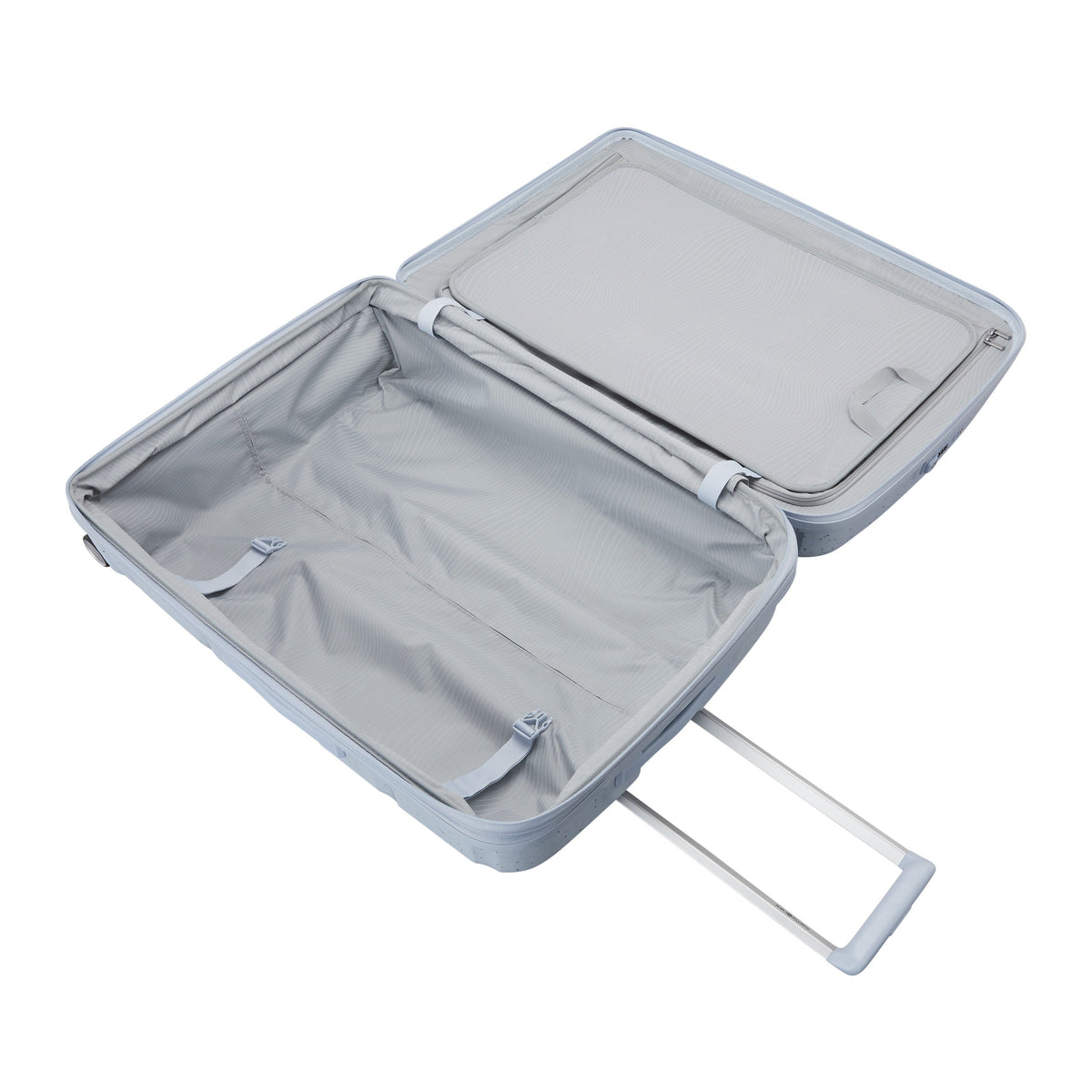 Samsonite Outline Pro Spinner Medium in the color Translucent Blue.