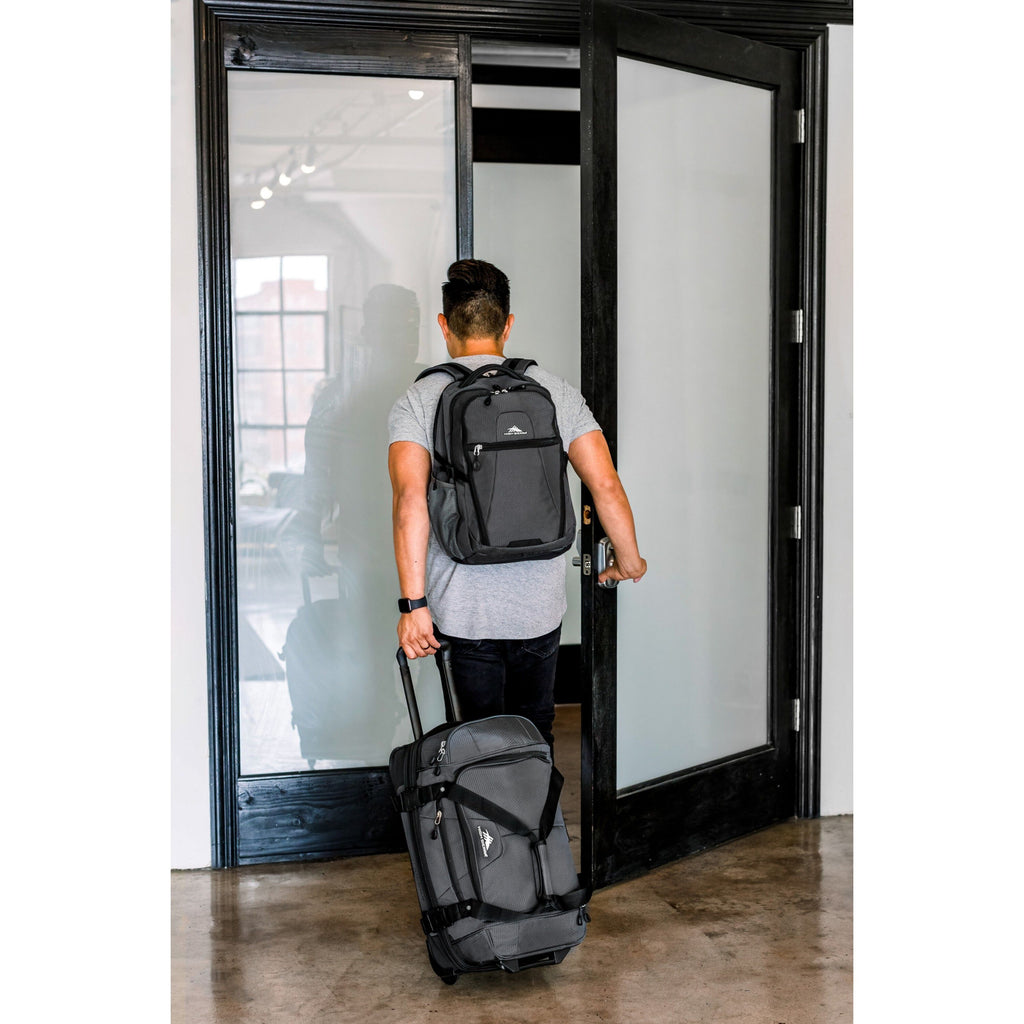 High Sierra Fairlead 22" Drop Bottom Duffle in the color Steel Grey/Mercury/Blue.