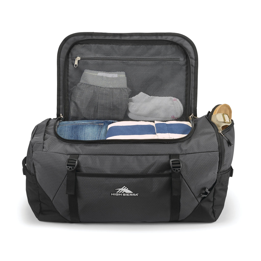High Sierra Fairlead Convertible Duffle in the color Mercury/Black.
