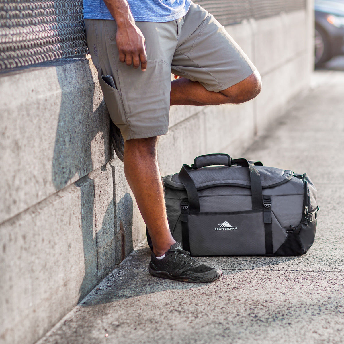 High Sierra Fairlead Convertible Duffle in the color Steel Grey/Mercury/Blue.