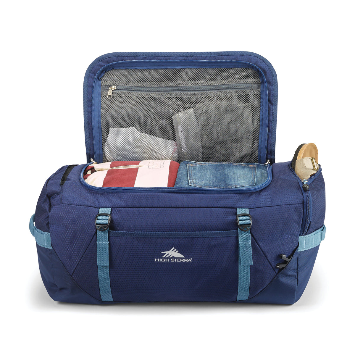 High Sierra Fairlead Convertible Duffle in the color True Navy/Graphite Blue.