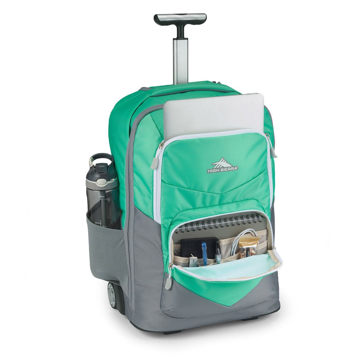 High Sierra Freewheel Pro Wheeled Backpack in the color Aquamarine/White.