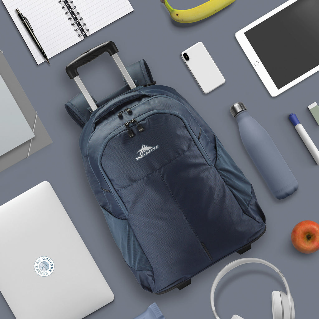 High Sierra BTS Powerglide Pro Wheeled Backpack in the color Indigo Blue.
