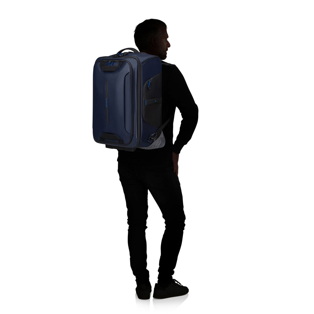 Samsonite EcoDiver Wheeled Duffle Backpack (55/20) in the color Blue Nights.