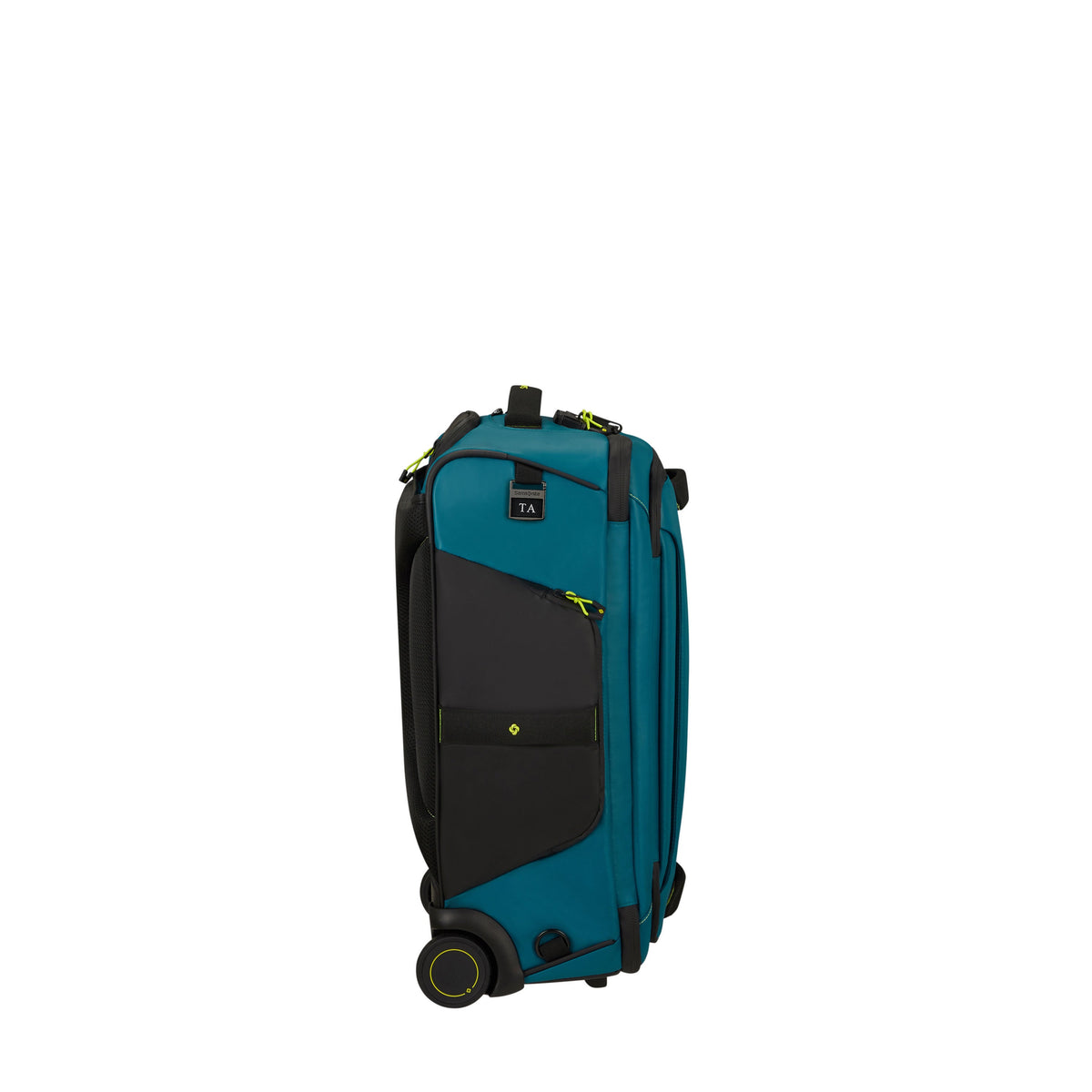 Samsonite Prodiver Wheeled Duffle Backpack (55/20) in the color Petrol Blue/Lime.