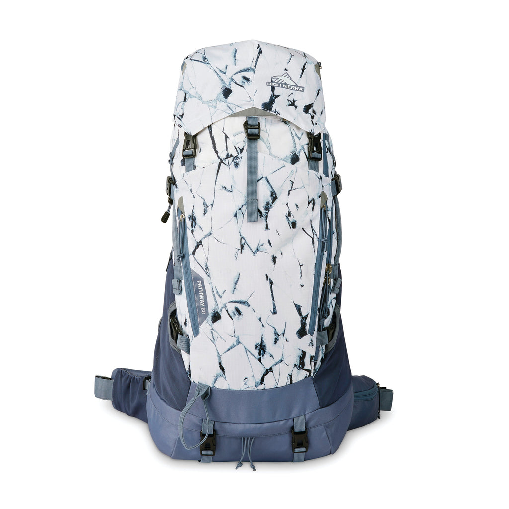 High Sierra Pathway 2.0 Women 60L Frame Pack in the color White Cracked Ice/Grey Blue.