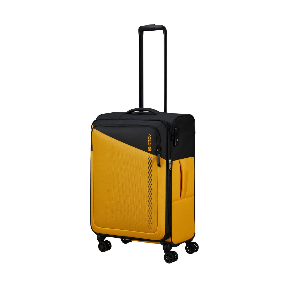 American Tourister Daring Dash Spinner Medium in the color Black/Yellow.