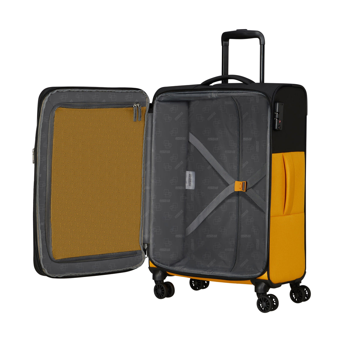 American Tourister Daring Dash Spinner Medium in the color Black/Yellow.