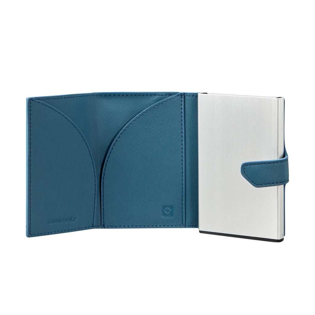Samsonite Alu Fit X Proxis Slide-Up Wallet in the color Petrol Blue.
