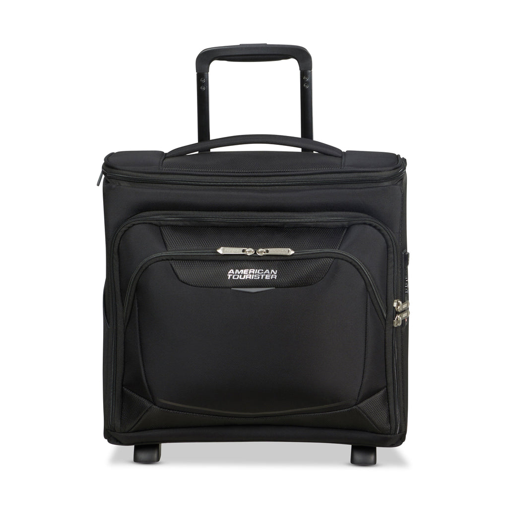 American Tourister SummerRide Expandable Upright Underseater in the color Black.