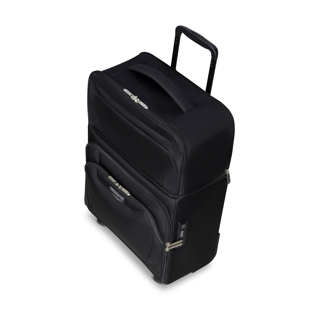 American Tourister SummerRide Expandable Upright Underseater in the color Black.