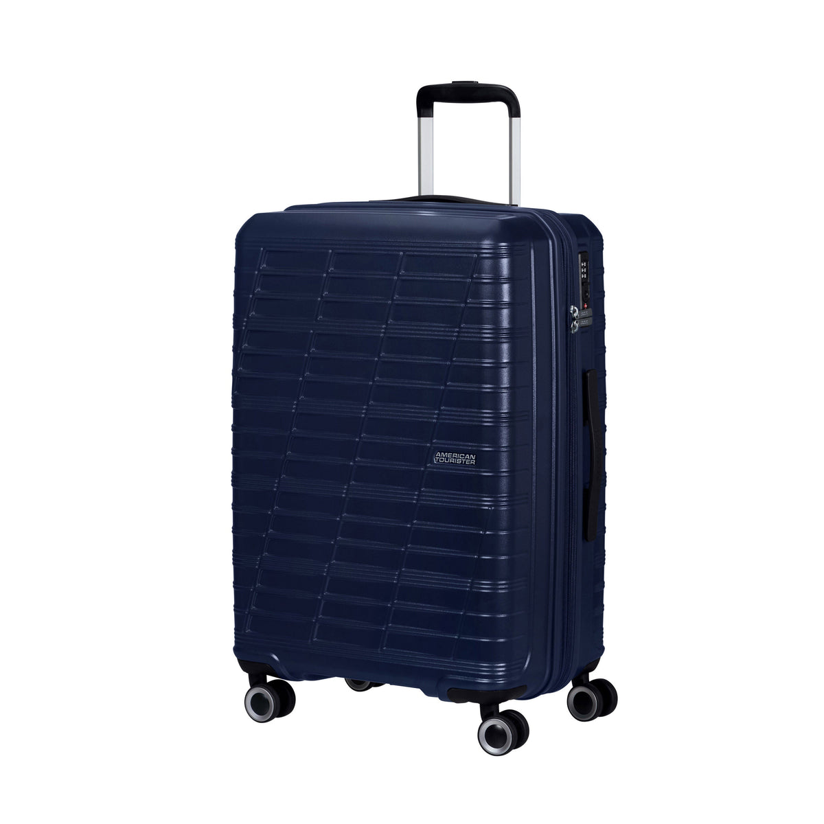 American Tourister Surftime Spinner Medium in the color Metallic Blue.