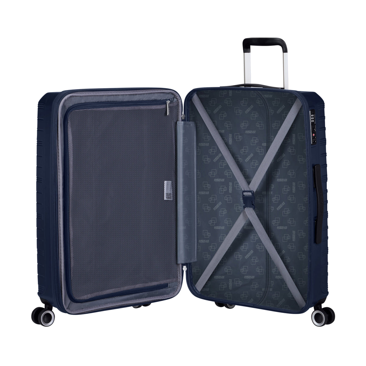American Tourister Surftime Spinner Medium in the color Metallic Blue.