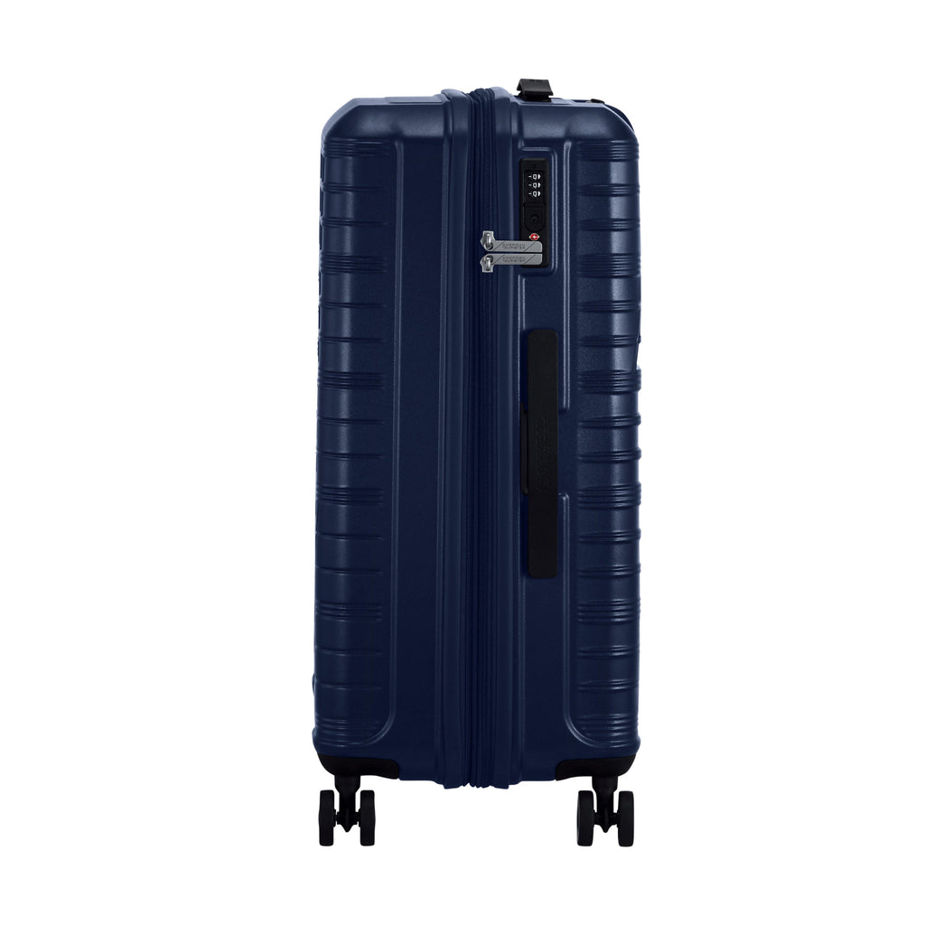 American Tourister Surftime Spinner Medium in the color Metallic Blue.