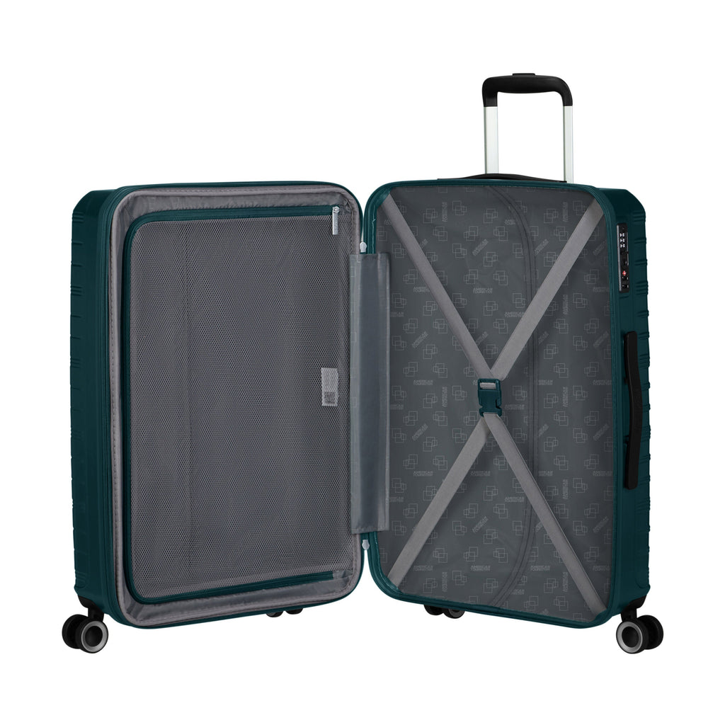 American Tourister Surftime Spinner Medium in the color Metallic Teal.