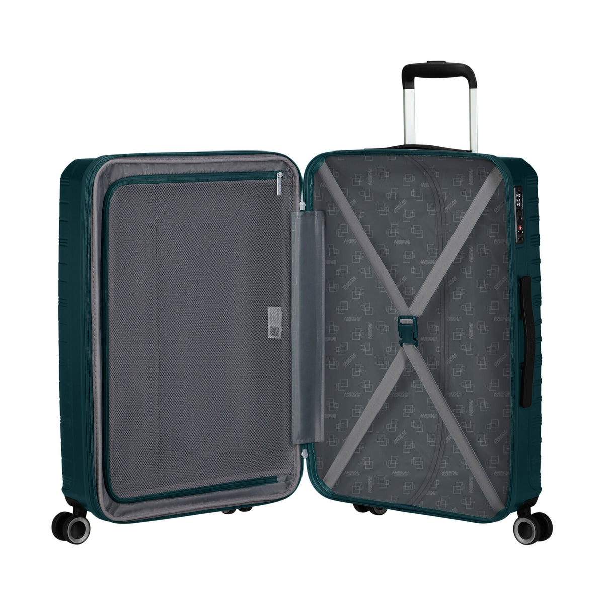 American Tourister Surftime Spinner Medium in the color Metallic Teal.