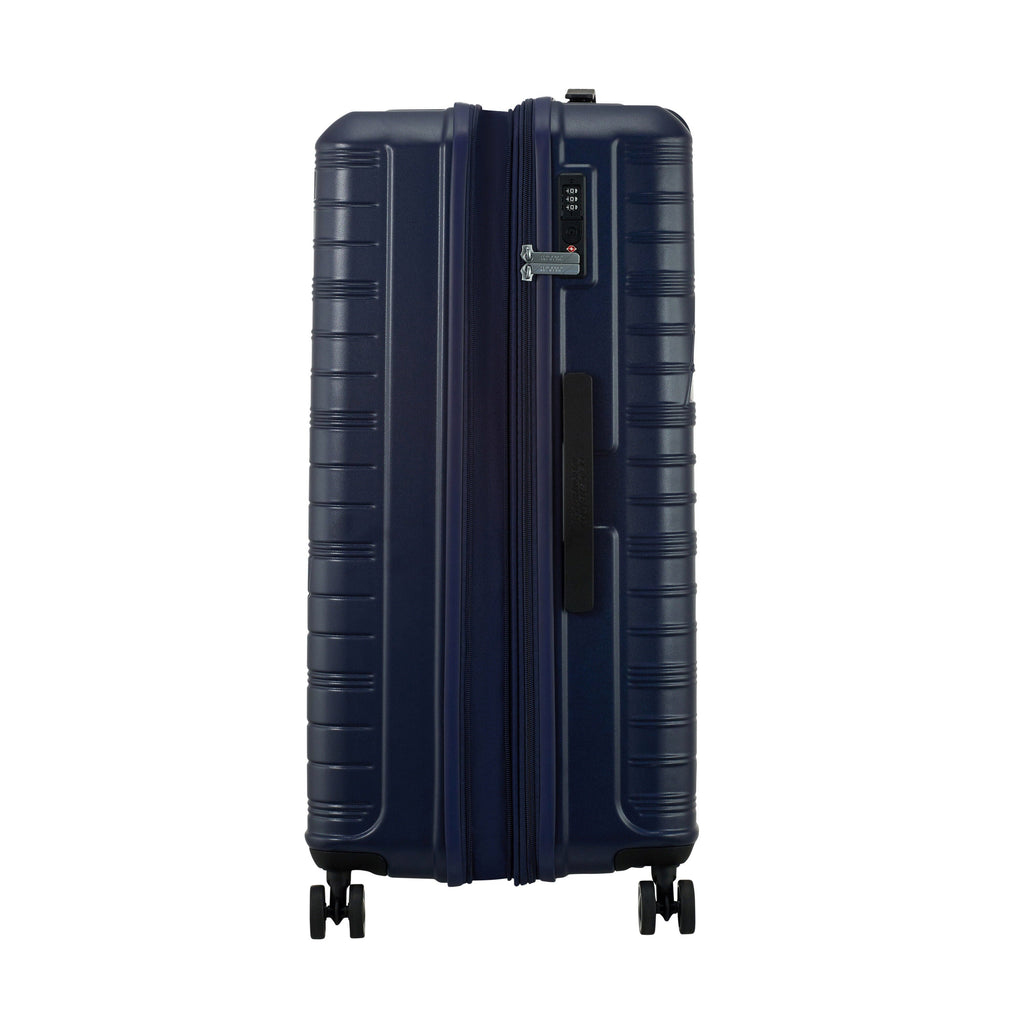 American Tourister Surftime Spinner 3 Piece Set (CO/M/L) in the color Metallic Blue.