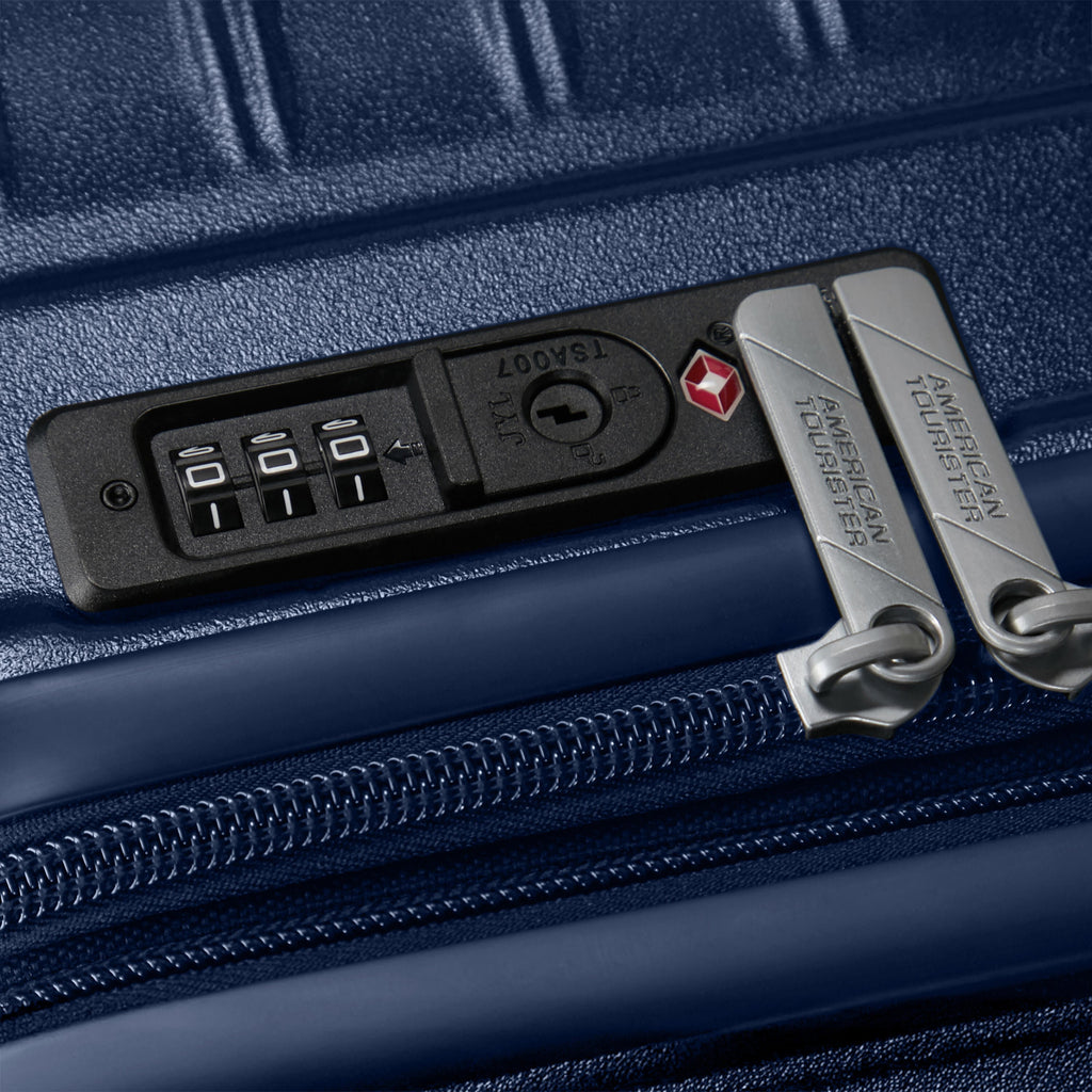 American Tourister Surftime Spinner Large in the color Metallic Blue.