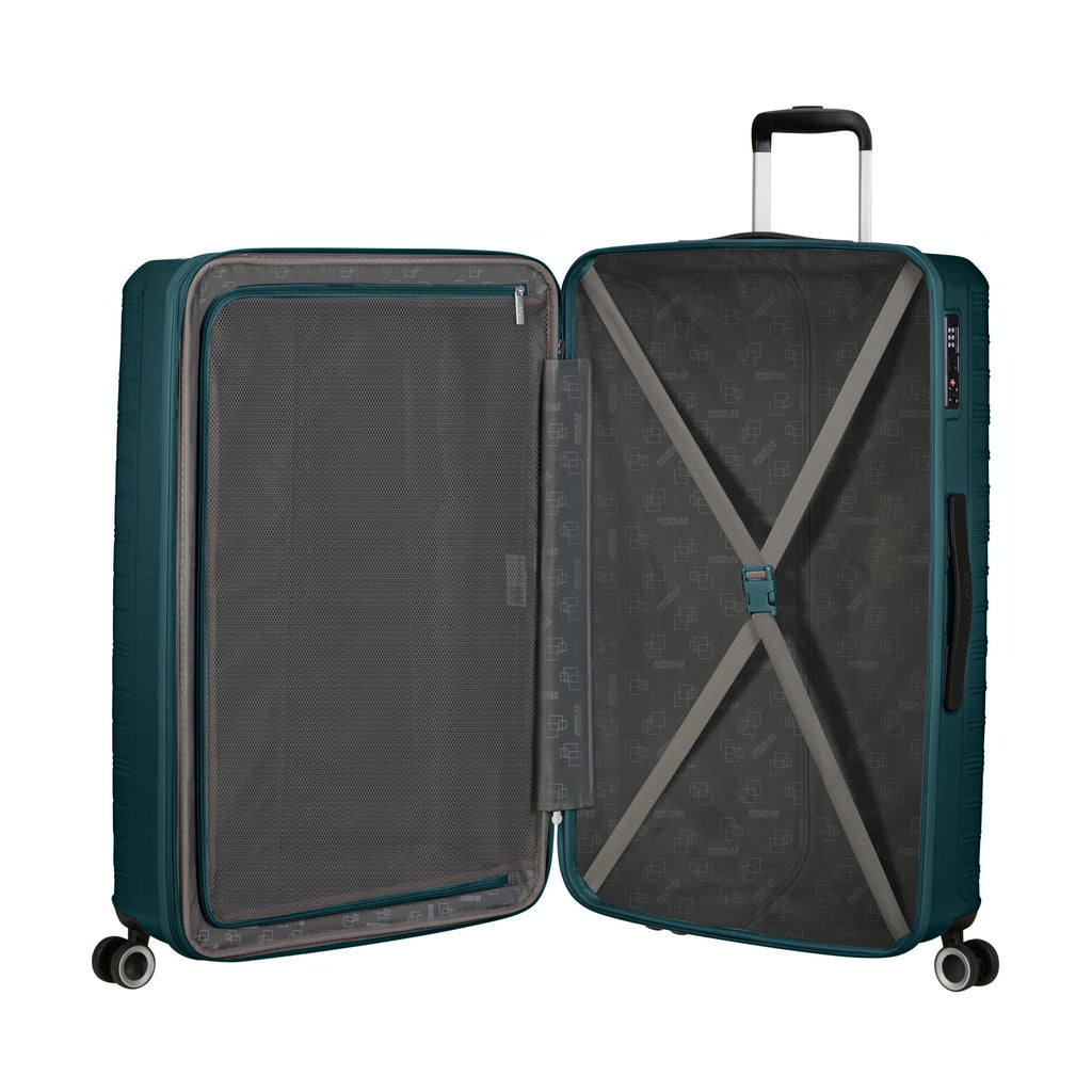 American Tourister Surftime Spinner Large in the color Metallic Teal.