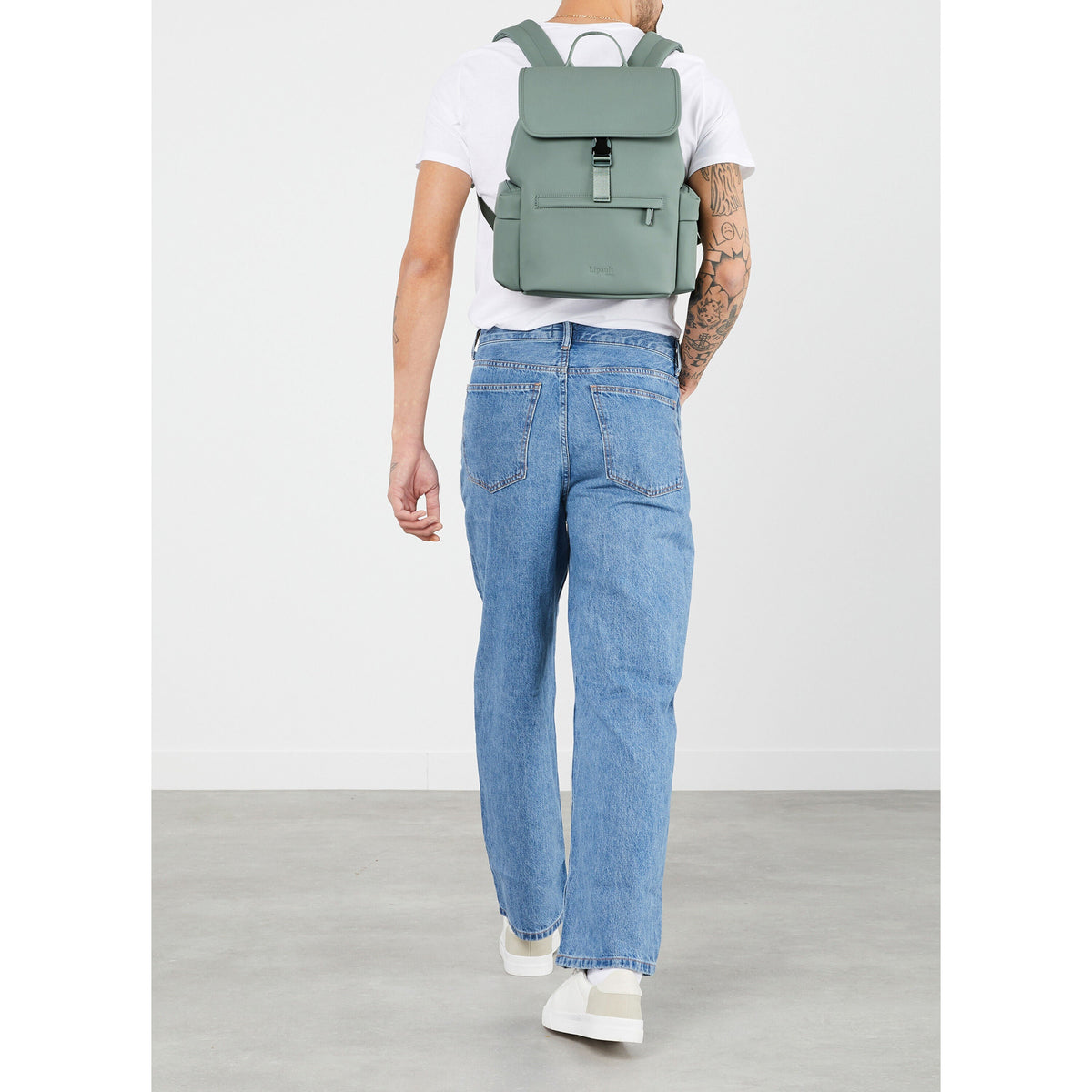 Lipault LOST IN BERLIN Mini Cargo Backpack in the color Yoga Green.