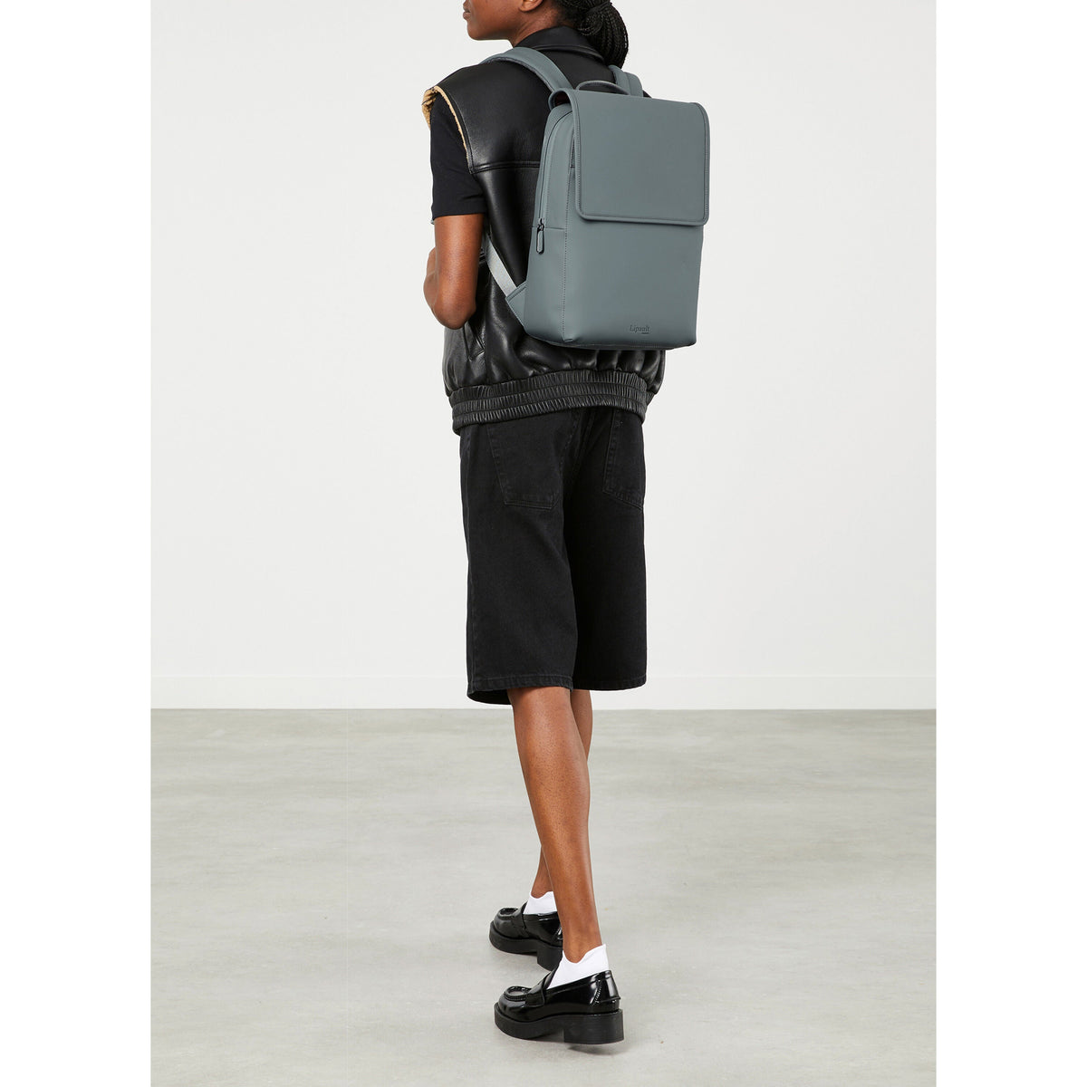 Lipault Lost In Berlin Square Backpack 2.0 in the color Cement Storm.