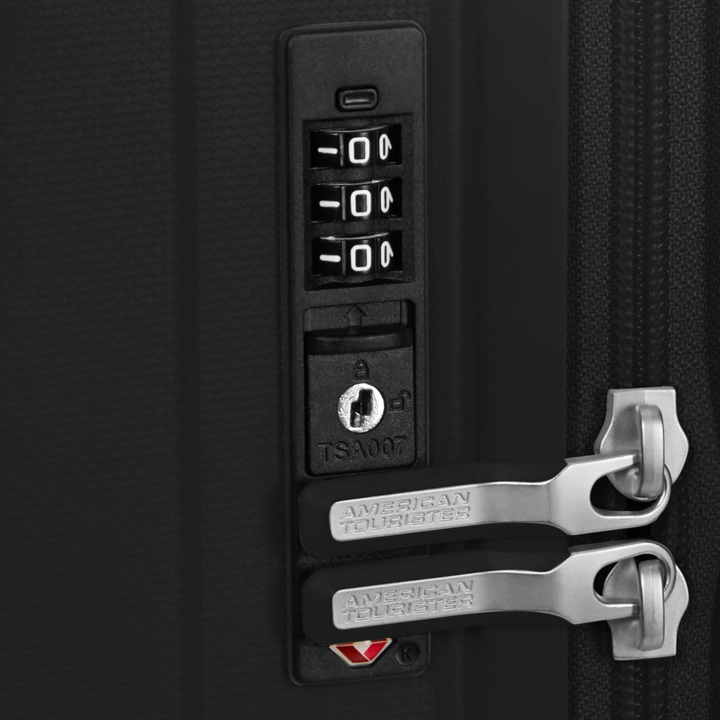 American Tourister Rejoy Spinner Medium in the color True Black.