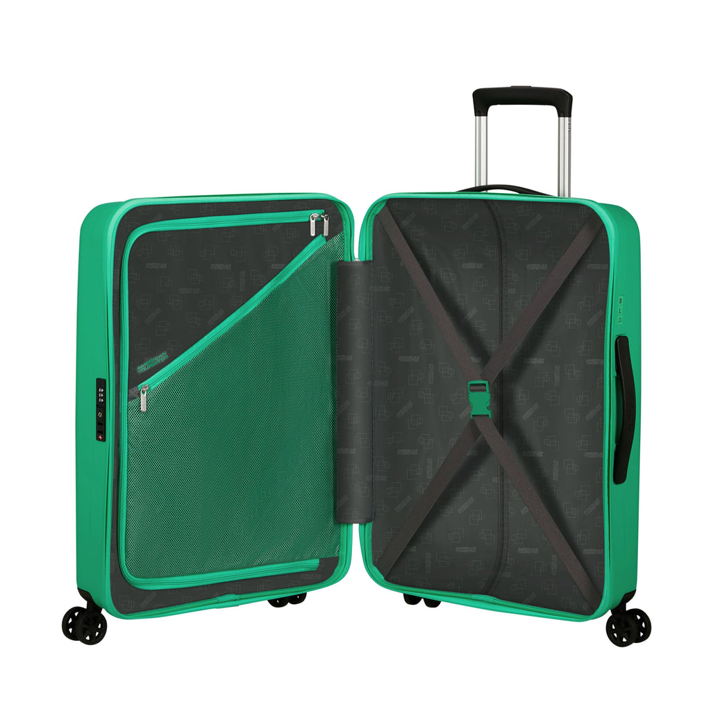 American Tourister Rejoy Spinner Medium in the color Jade Green.