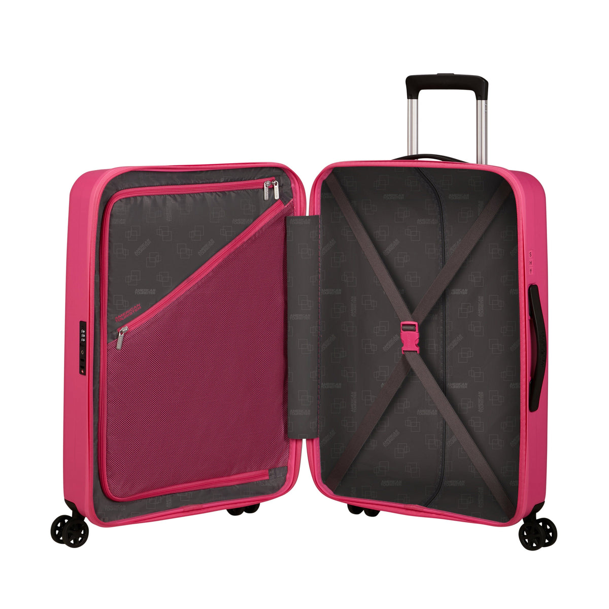 American Tourister Rejoy Spinner Medium in the color Hawaiian Pink.
