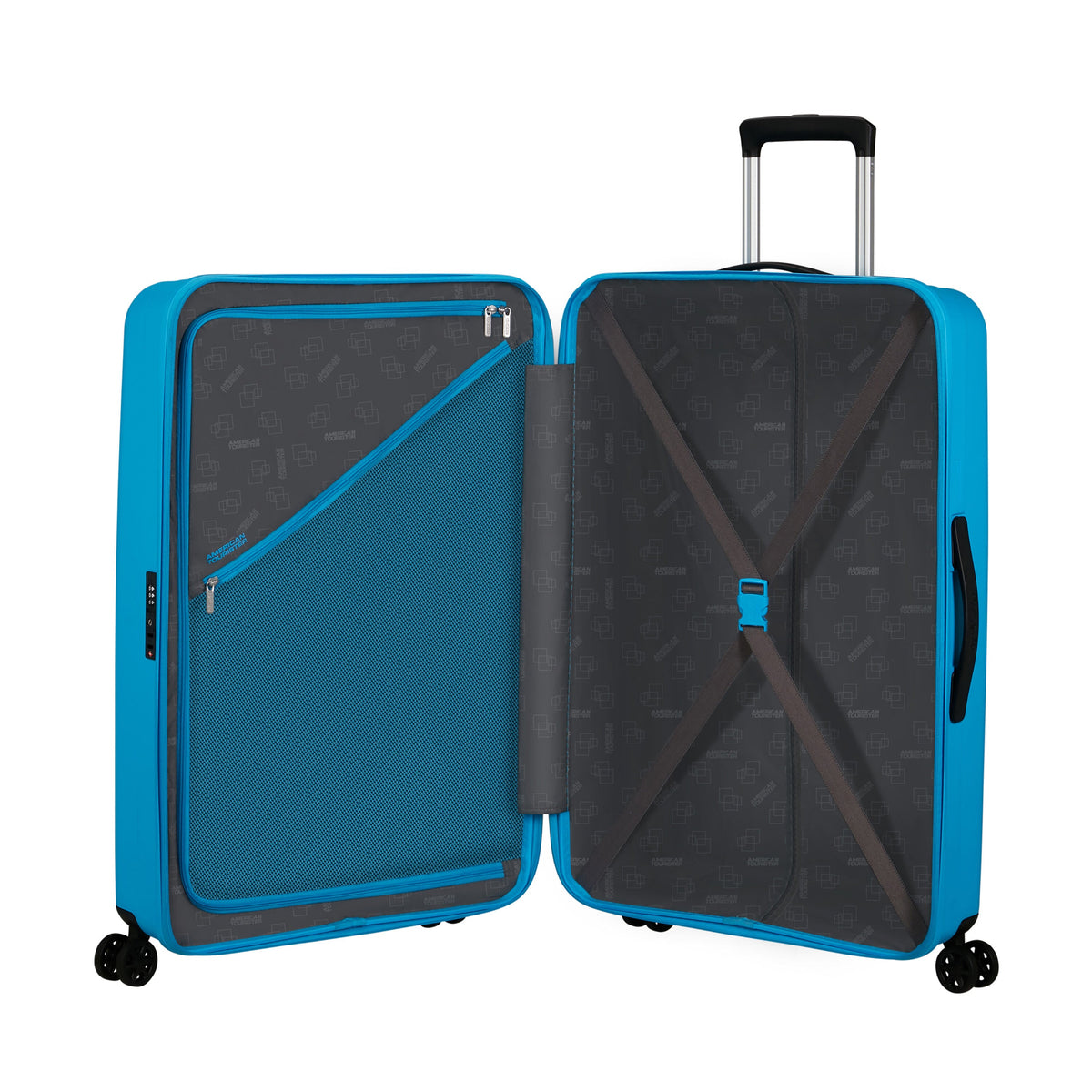 American Tourister Rejoy Spinner Large in the color Azure Blue.