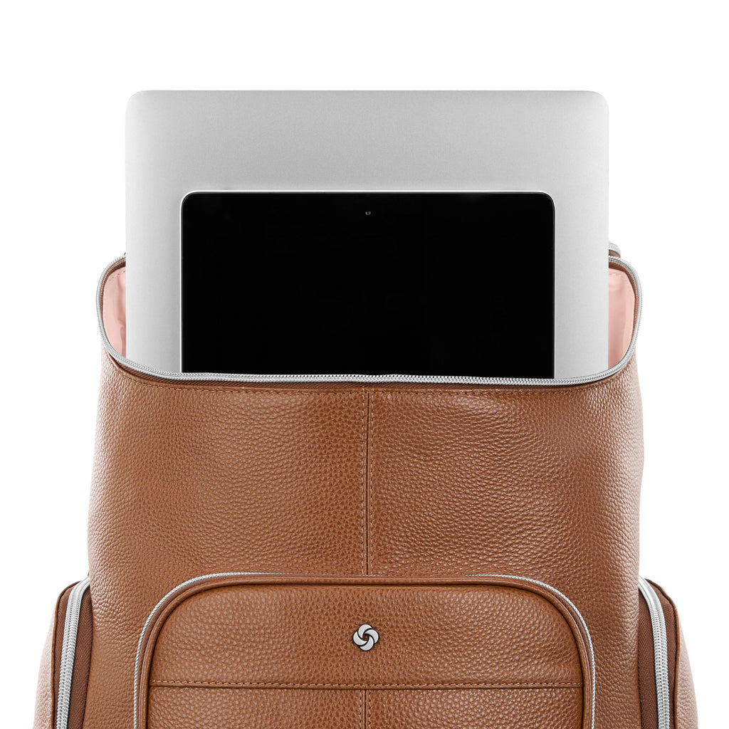 Samsonite Mobile Solution 2 Leather Deluxe Backpack in the color Cognac.