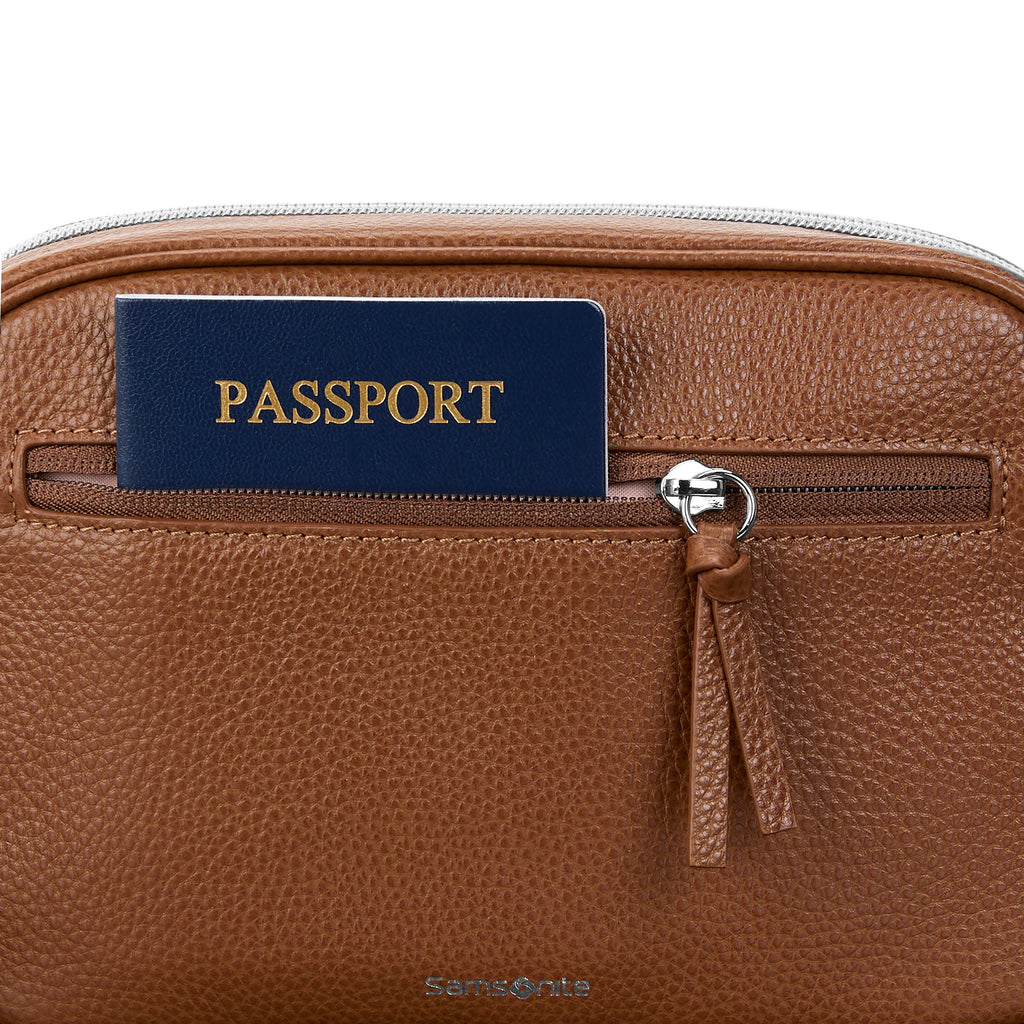 Samsonite Mobile Solution 2 Leather RFID Crossbody in the color Cognac.