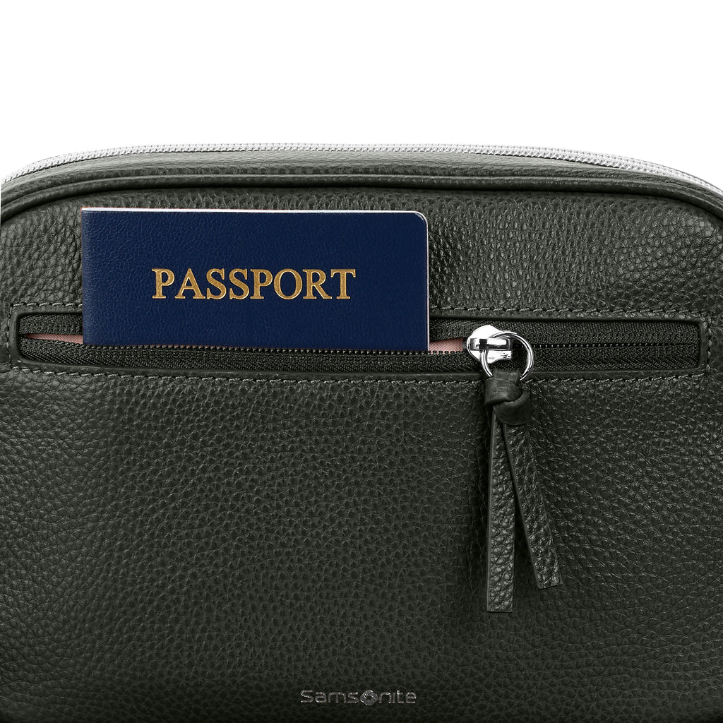 Samsonite Mobile Solution 2 Leather RFID Crossbody in the color Olive.
