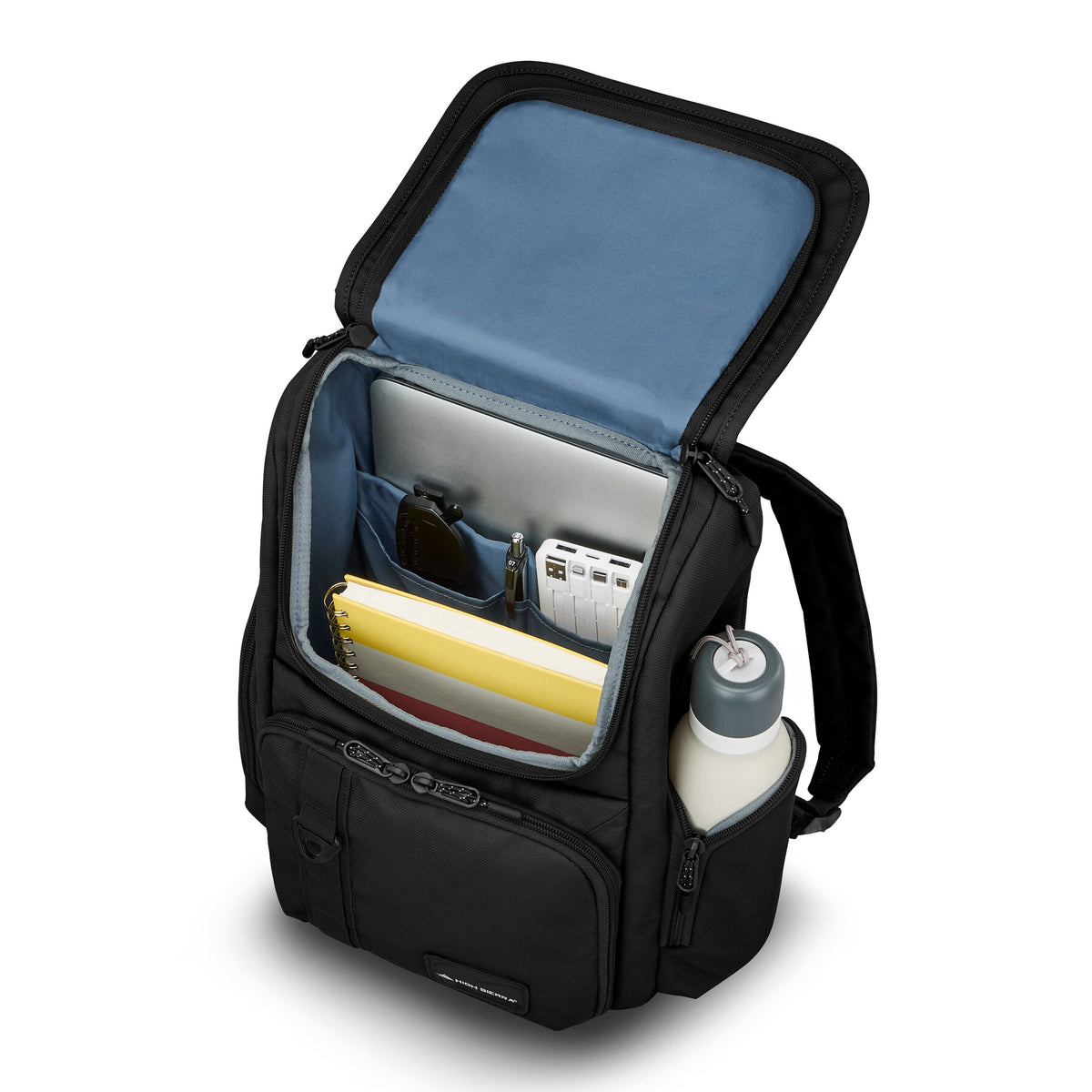 High Sierra Lineage Flap Backpack in the color Black.