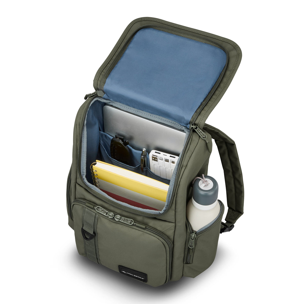 High Sierra Lineage Flap Backpack in the color Olive.