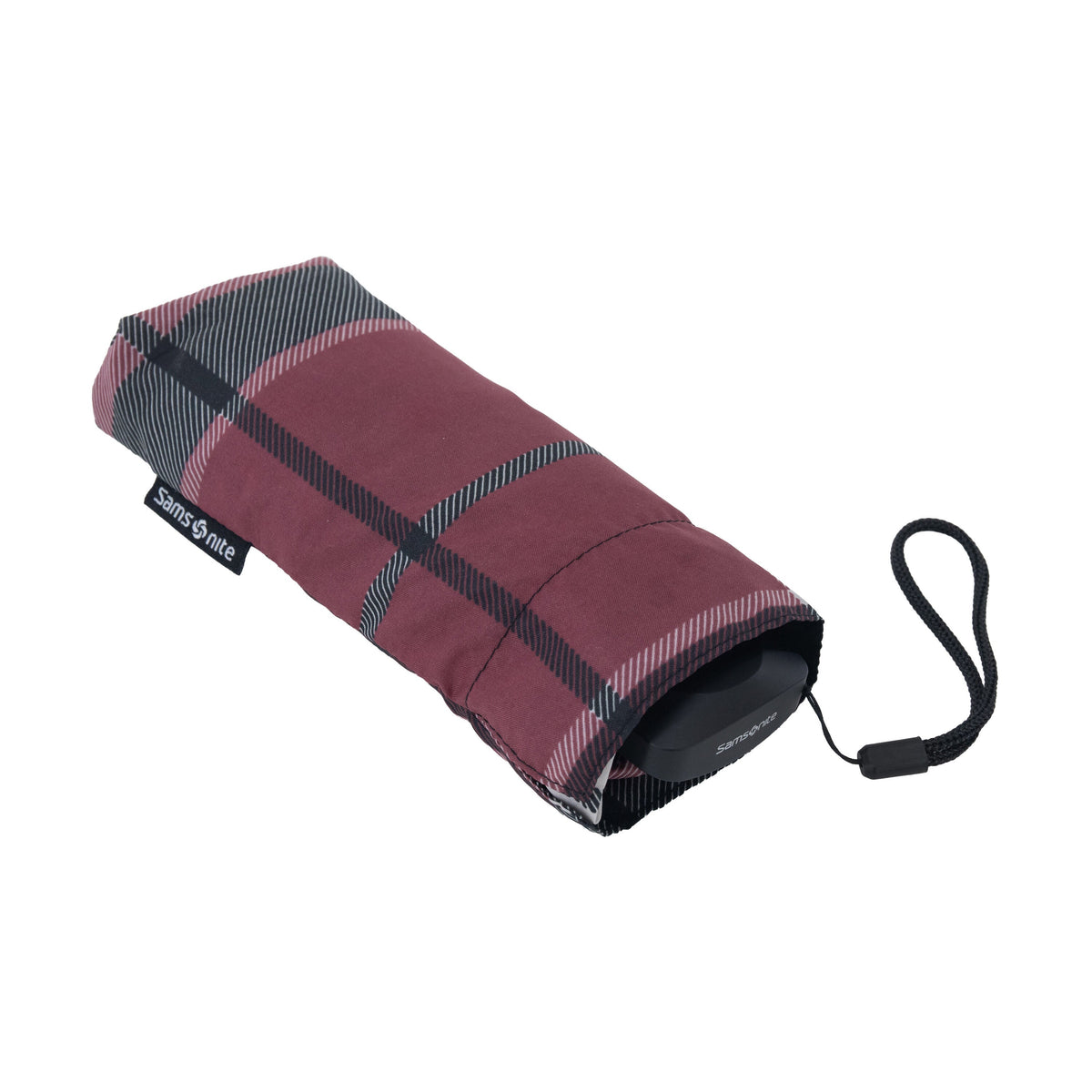 Samsonite Manual Flat Umbrella in the color Garnet Red Check.