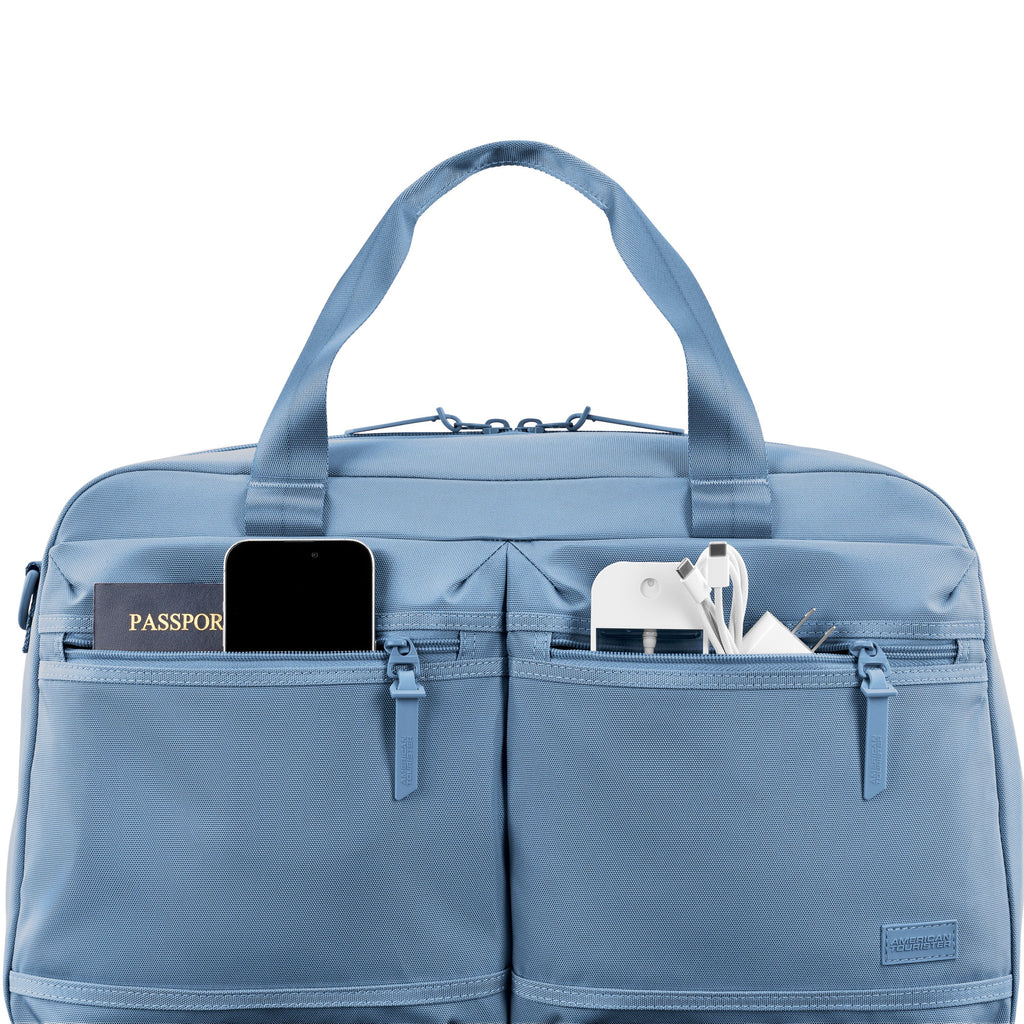 American Tourister Stratum 3.0 Convertible Weekender in the color Elemental Blue.
