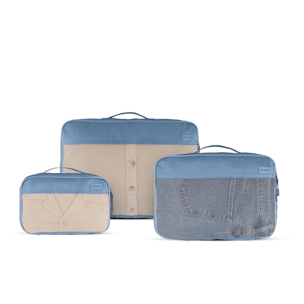 American Tourister Stratum 3.0 3 Piece Packing Cubes in the color Elemental Blue.